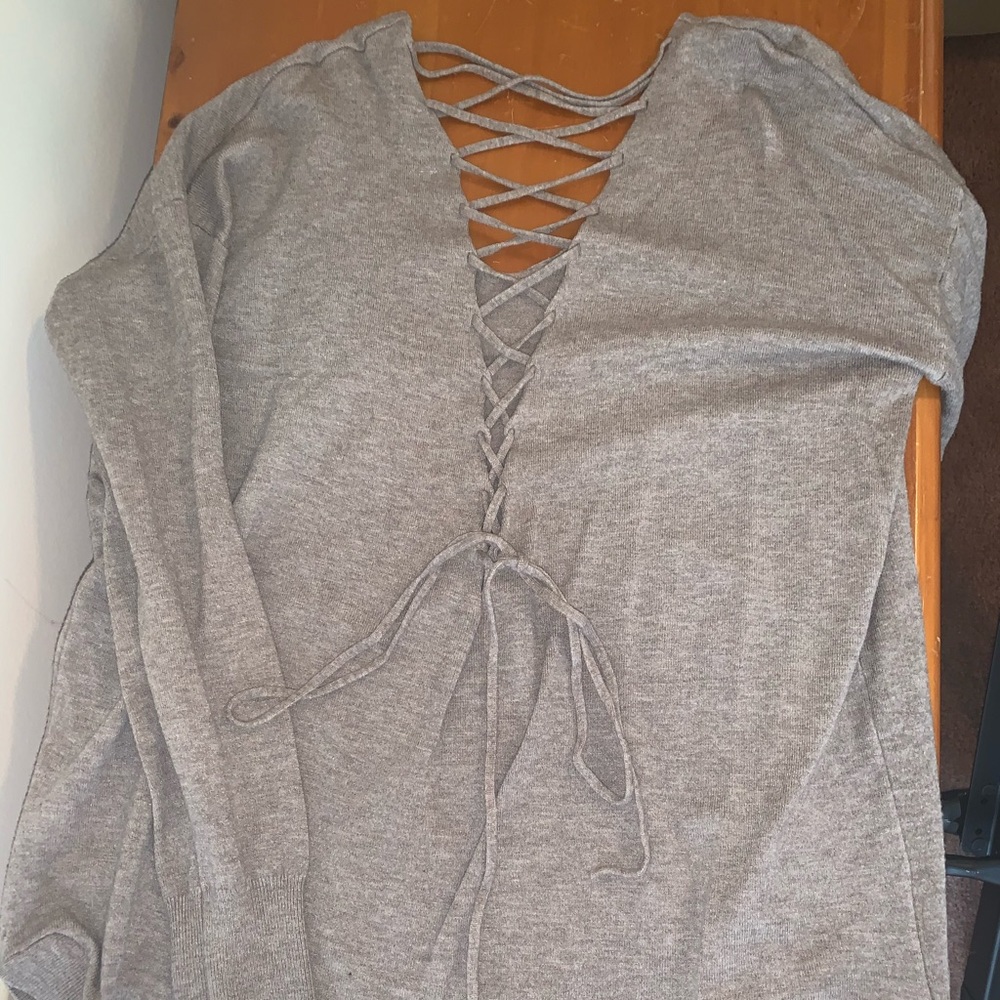 Tan Lace Up Sweater
